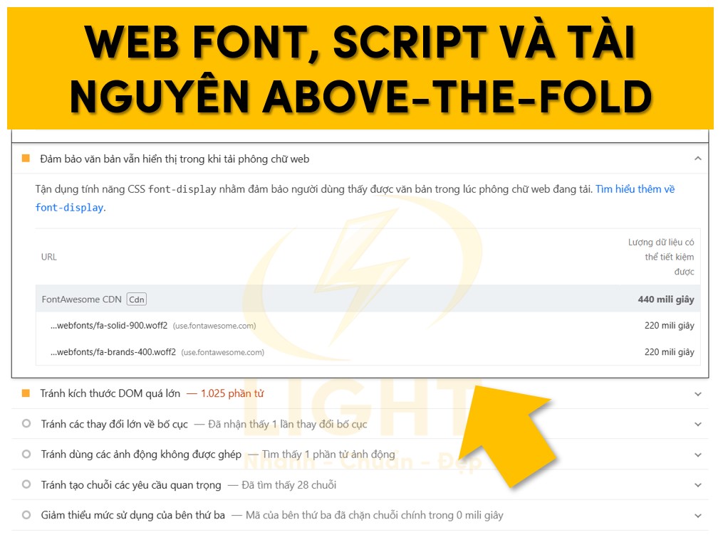 Các yếu tố như Web font, script, tài nguyên above the fold tác động tới LCP