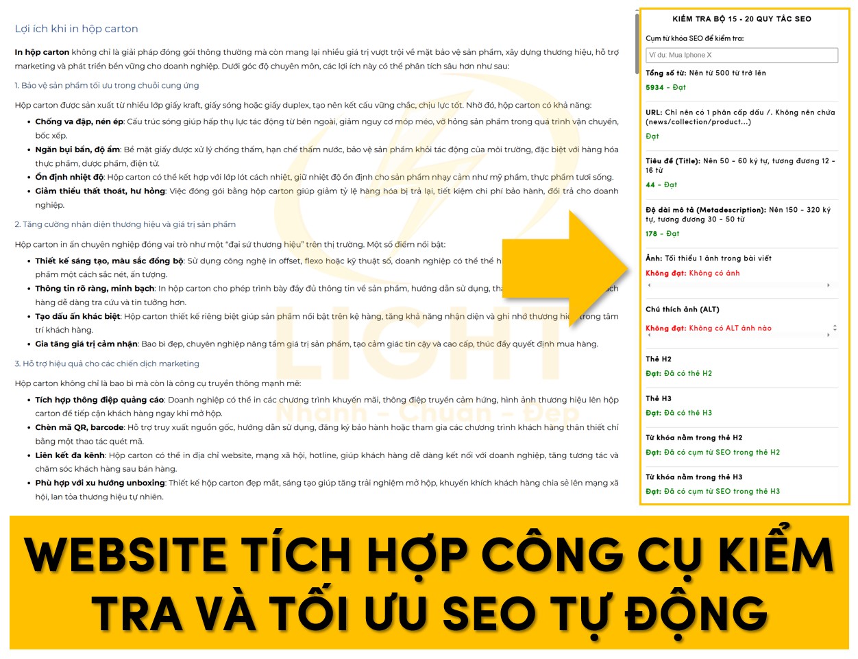 Website chuẩn SEO tích hợp công cụ kiểm tra và tối ưu SEO tự động trên trang