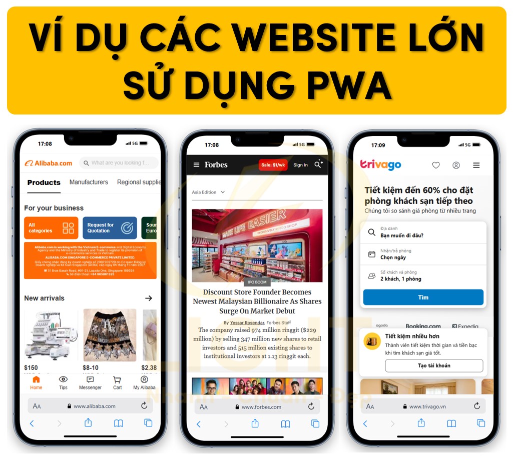 Ví dụ một số website lớn sử dụng PWA