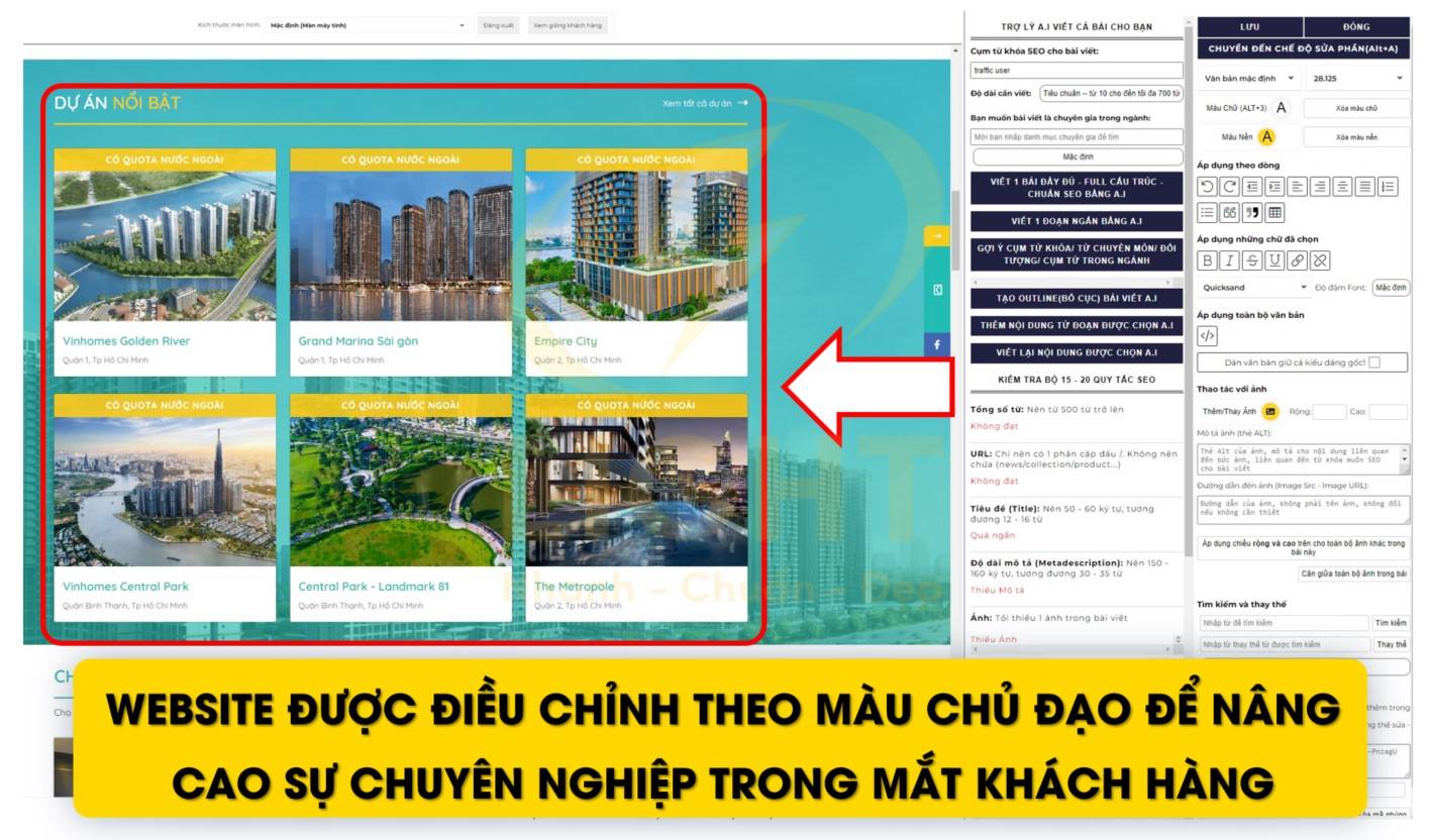 Website được điều chỉnh theo màu chủ đạo để nâng cao sự chuyên nghiệp