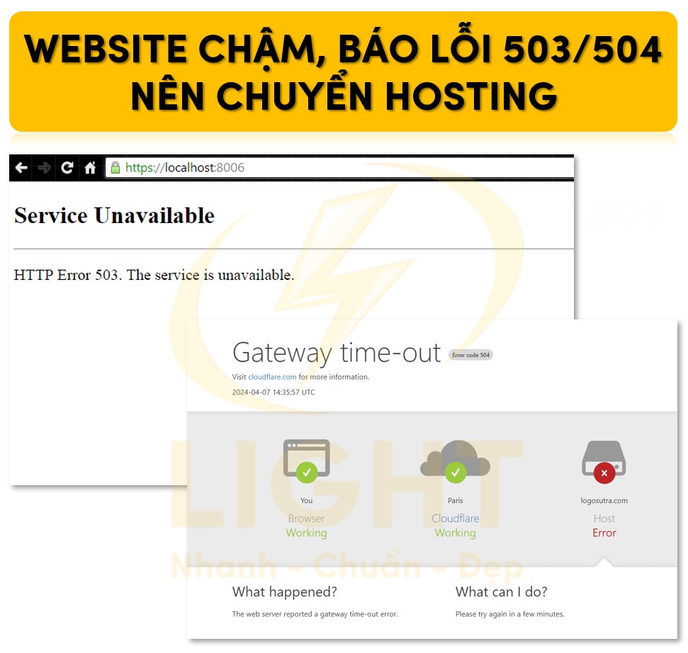 Website chậm, báo lỗi 503/504 nên chuyển hosting