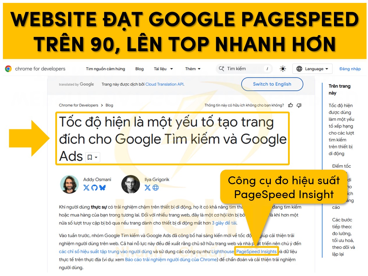 Website đạt Google Pagespeed trên 90 lên top nhanh hơn