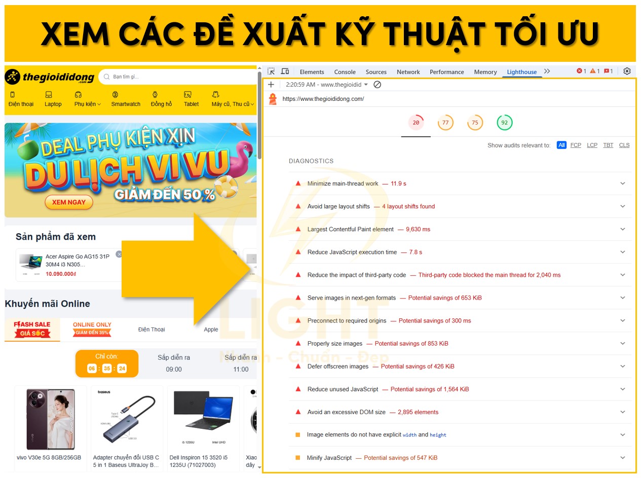 Xem các đề xuất kỹ thuật tối ưu trên trang