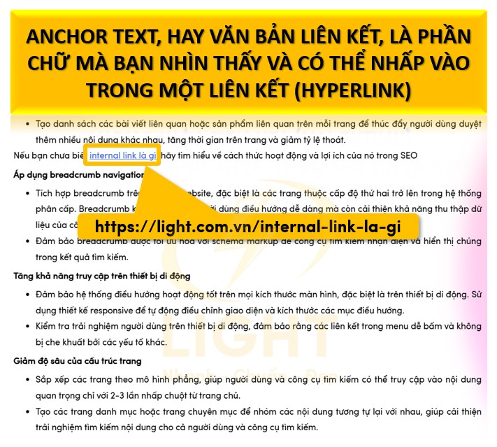 Anchor text, hay văn bản liên kết, là phần chữ mà bạn nhìn thấy và có thể nhấp vào trong một liên kết