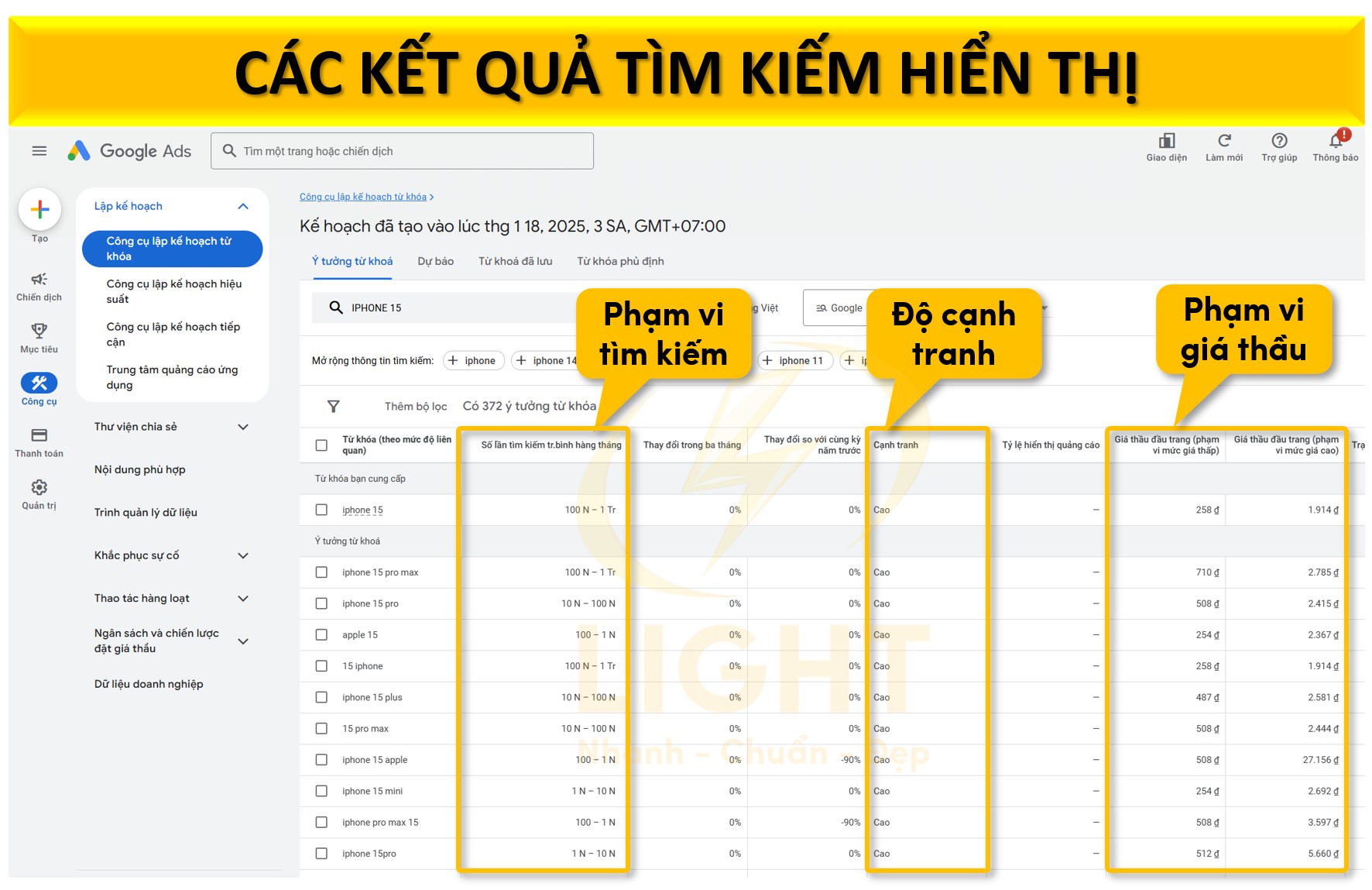 Xem kết quả tìm kiếm hiển thị