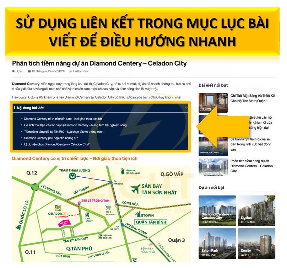 Sử dụng liên kết trong mục lục bài viết để điều hướng nhanh