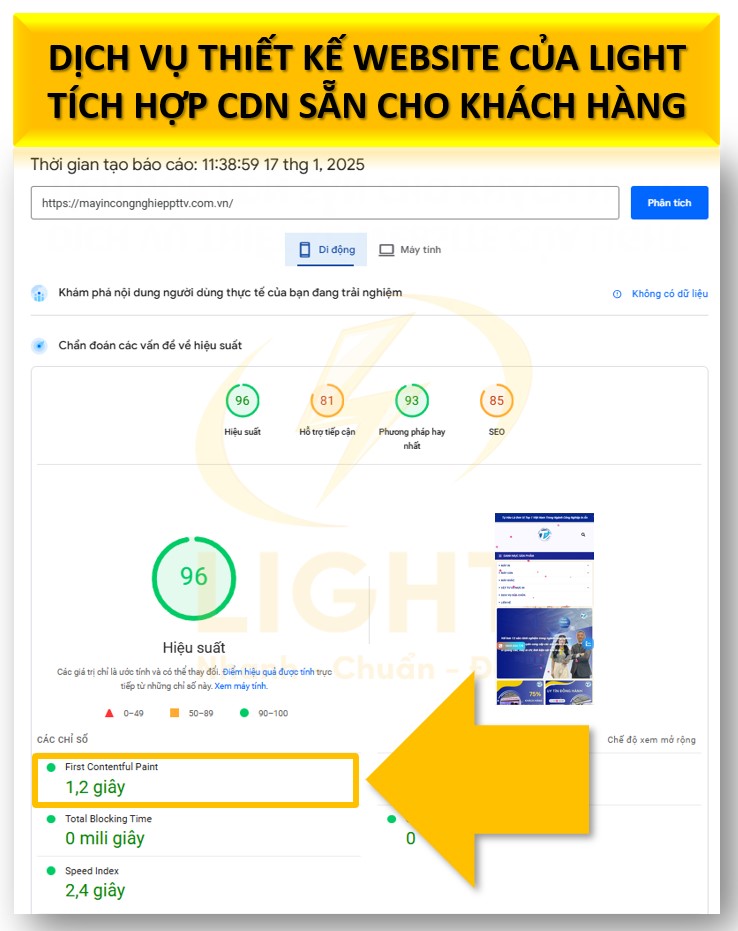 Dịch vụ thiết kế website của Light tích hợp CDN sẵn cho khách hàng