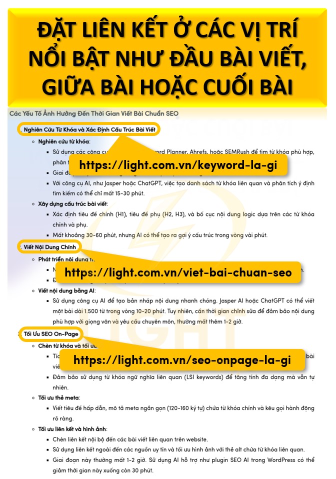 Đặt liên kết ở các vị trí nổi bật như đầu bài viết, giữa bài hoặc cuối bài