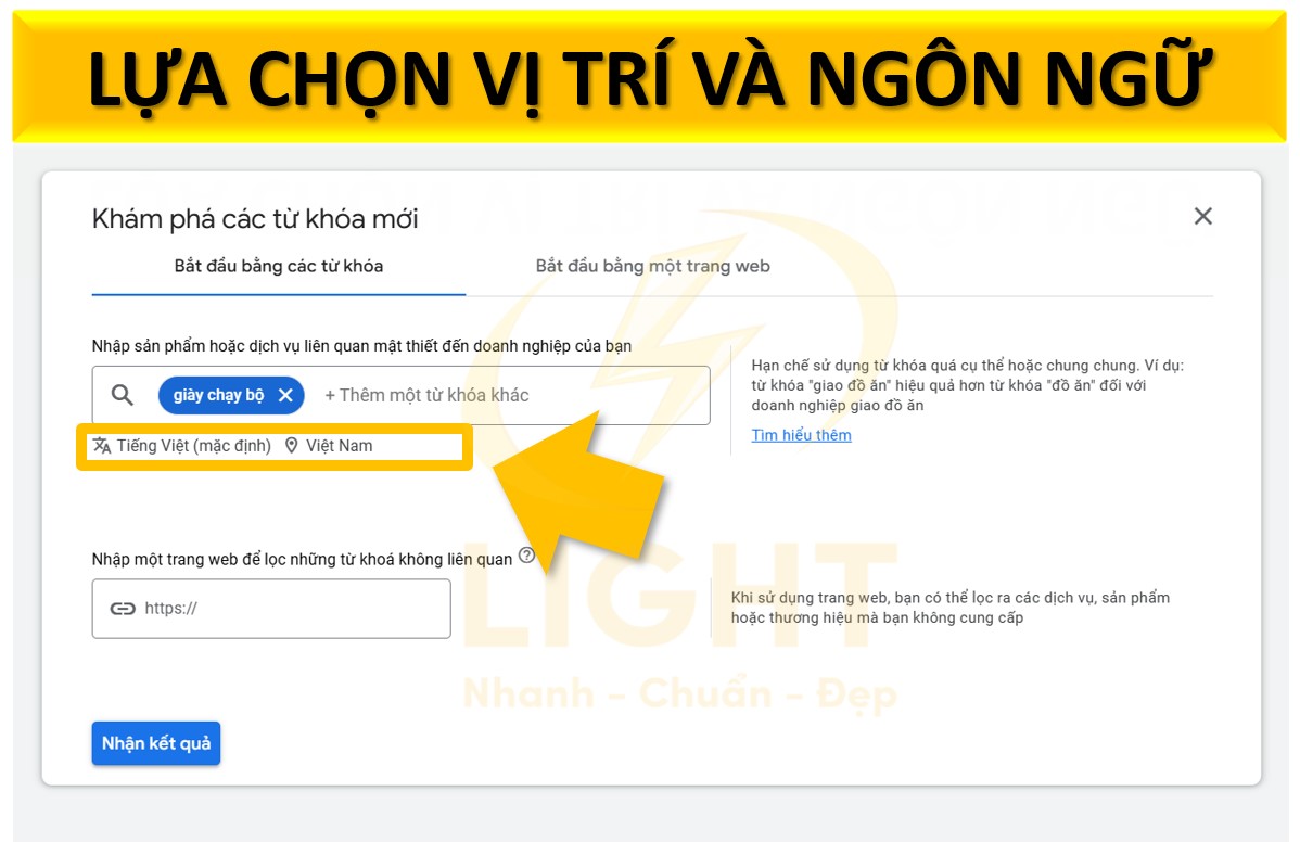 Lựa chọn vị trí và ngôn ngữ