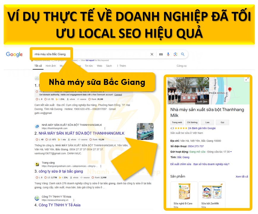 Ví dụ thực tế về doanh nghiệp đã tối ưu Local SEO hiệu quả – Nhà máy sữa