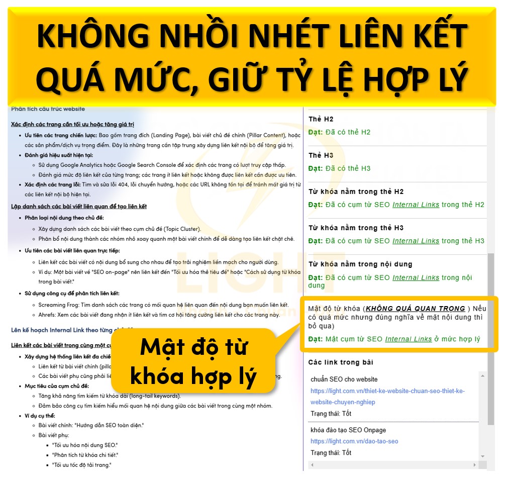 Không nhồi nhét liên kết quá mức, giữ tỷ lệ hợp lý