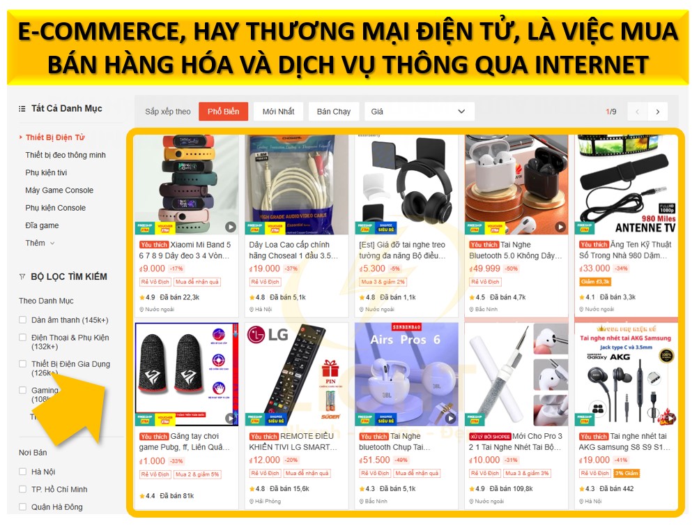 E-commerce, hay thương mại điện tử, là việc mua bán hàng hóa và dịch vụ thông qua internet. 