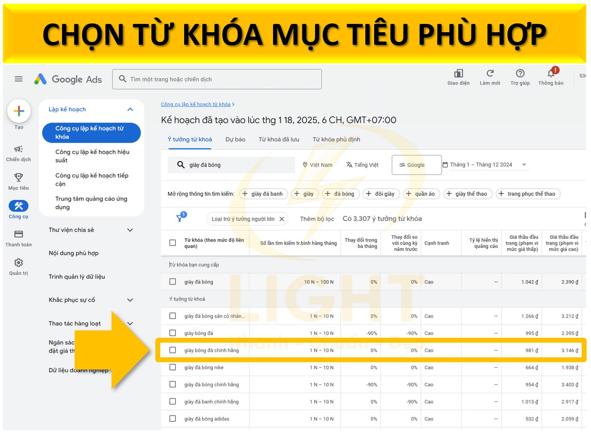 Chọn từ khóa mục tiêu