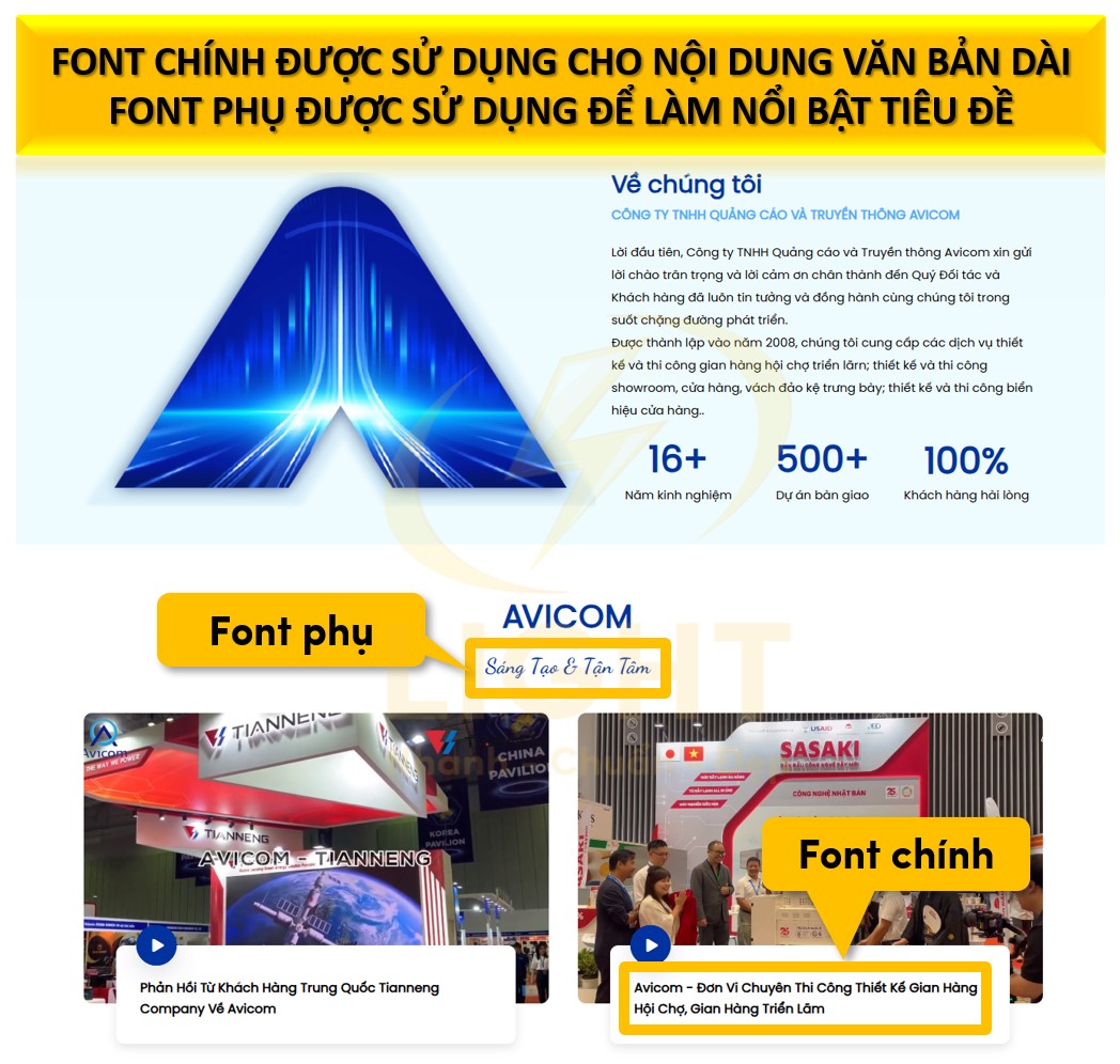 Phối hợp font chính và phụ