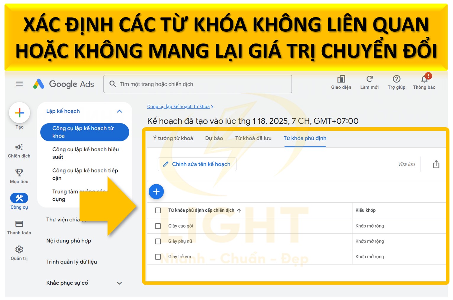 Thêm từ khóa phủ định