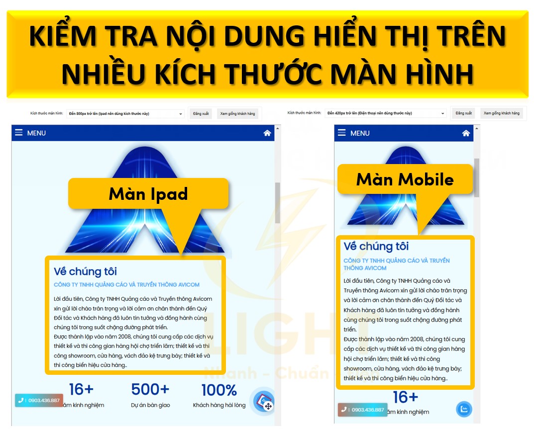 Kiểm tra trên nhiều kích thước màn hình