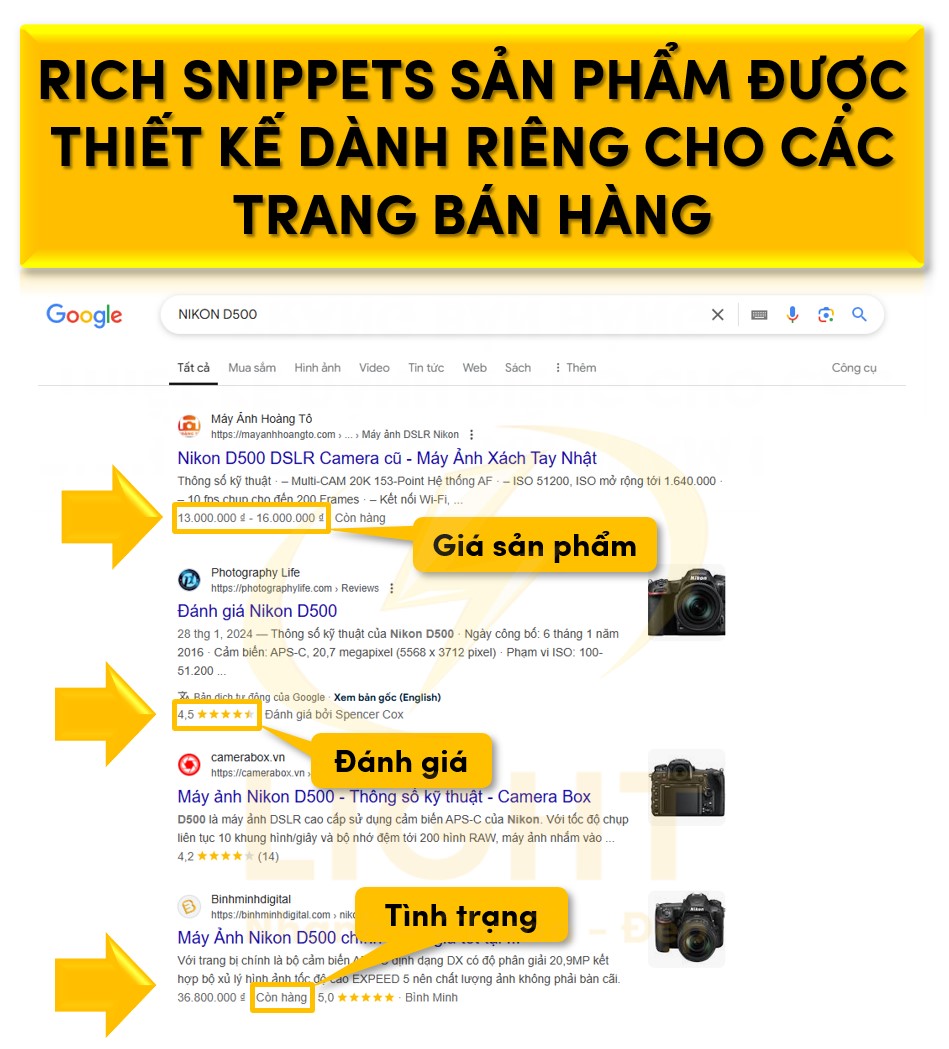 Rich Snippets sản phẩm được thiết kế dành riêng cho các trang bán hàng