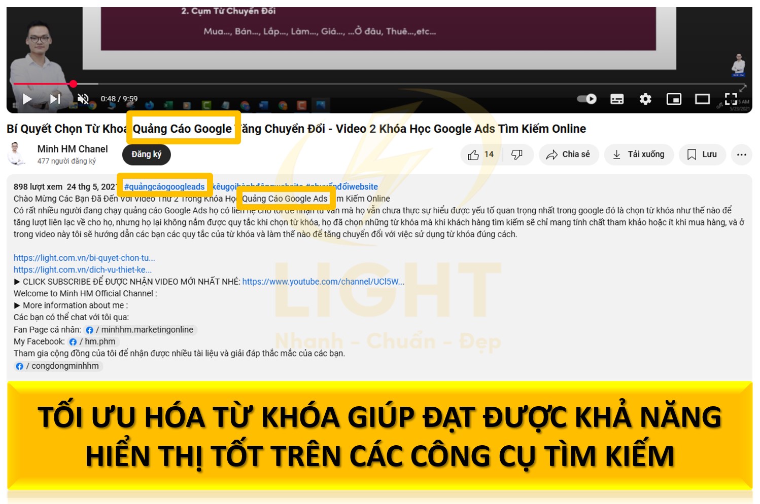 Tối ưu hóa từ khóa là một trong những yếu tố quan trọng để video của bạn đạt được khả năng hiển thị tốt trên các công cụ tìm kiếm