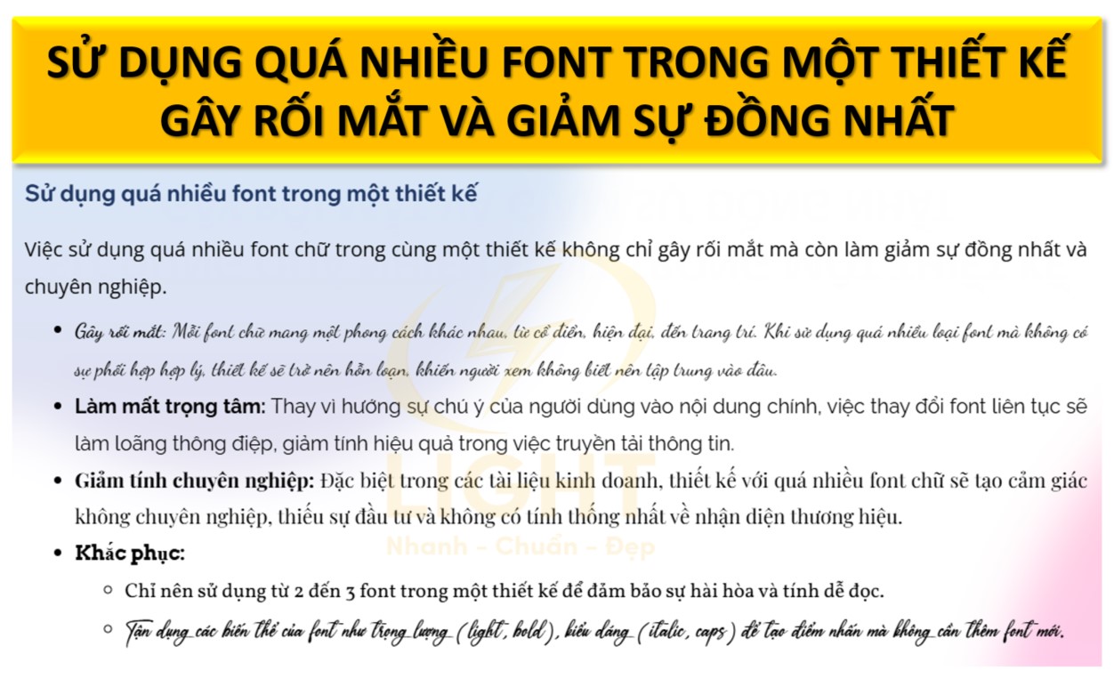 Sử dụng quá nhiều font trong một thiết kế