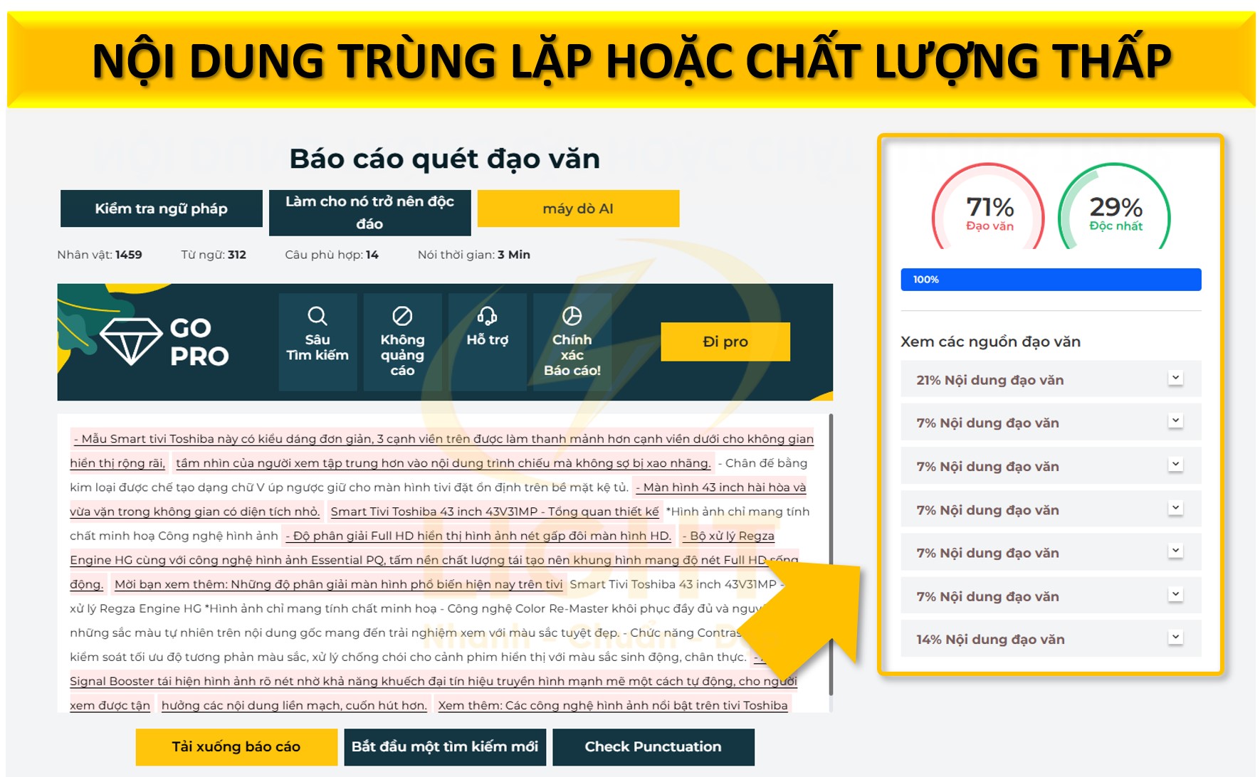 Nội dung trùng lặp hoặc chất lượng thấp