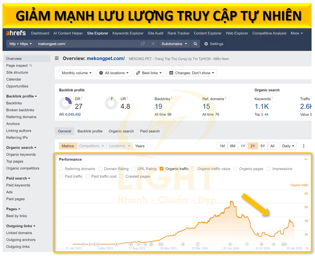 Việc giảm thứ hạng trên công cụ tìm kiếm dẫn đến giảm mạnh lưu lượng truy cập tự nhiên