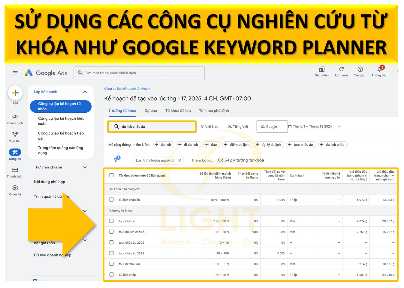 Sử dụng công cụ nghiên cứu từ khóa