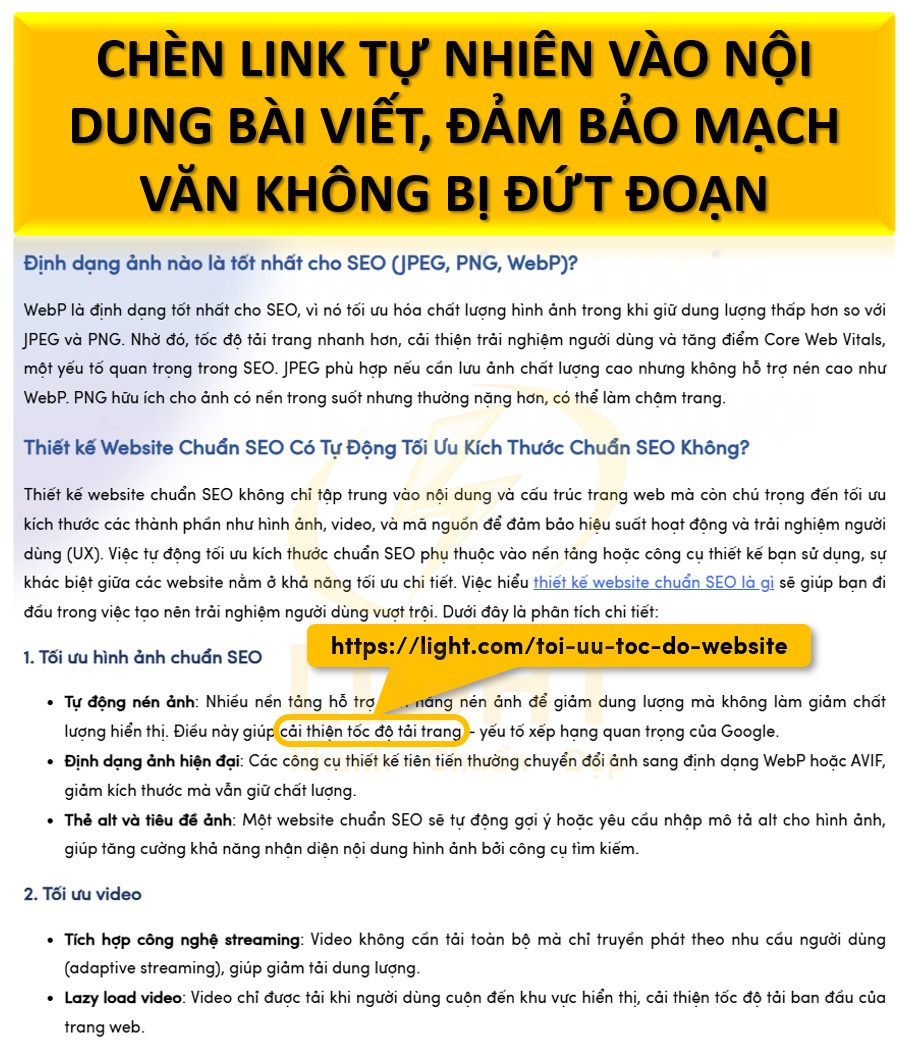 Chèn link tự nhiên vào nội dung bài viết, đảm bảo mạch văn không bị đứt đoạn