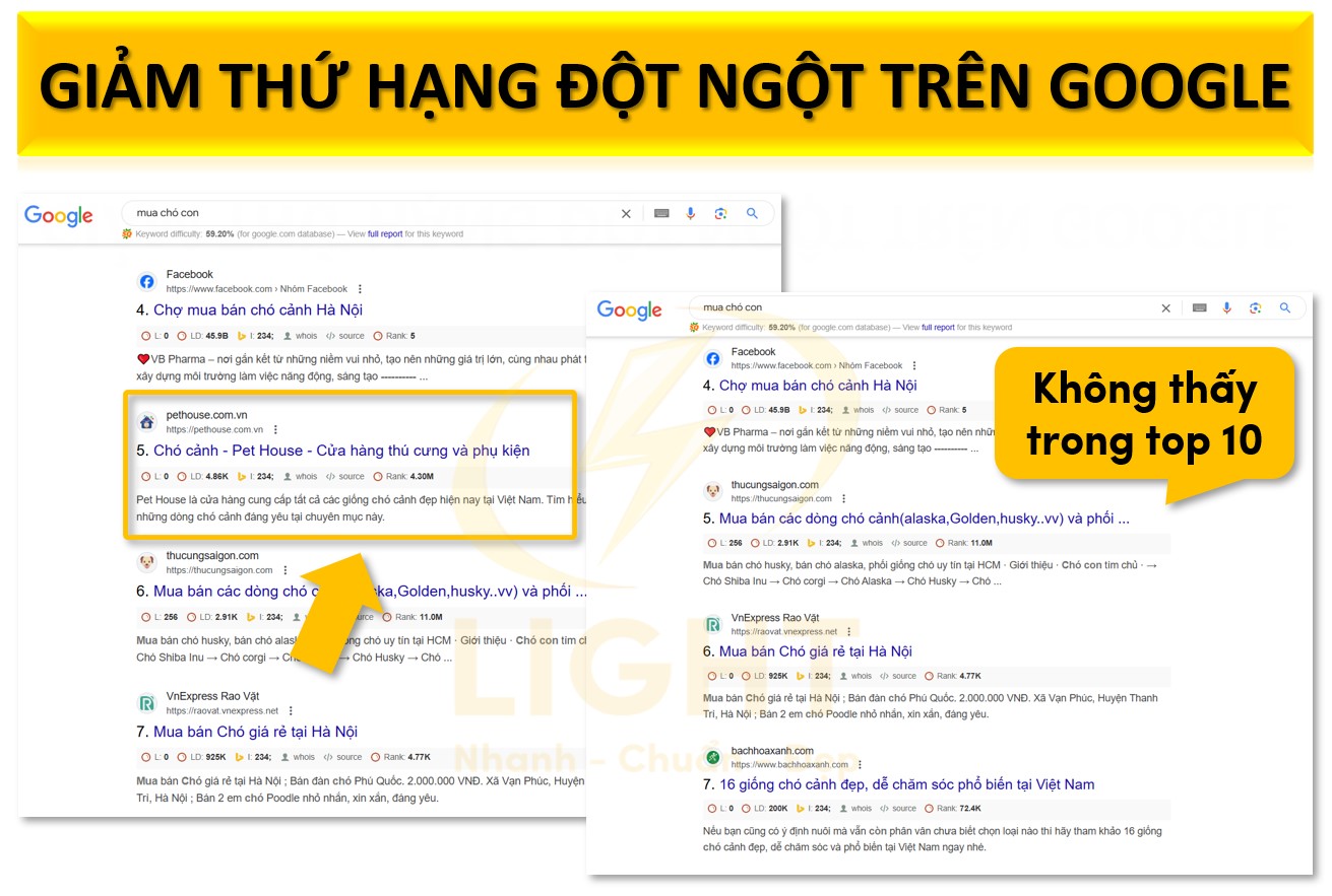 Giảm thứ hạng đột ngột trên Google