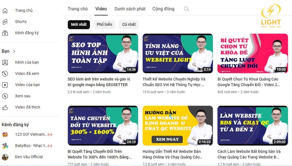 LIGHT thu về lượng Traffic User miễn phí chất lượng qua các bài đăng trên Youtube