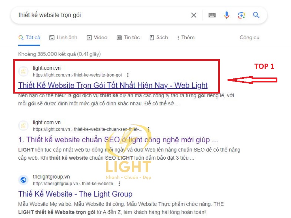 Lượng Traffic User đủ lớn giúp các từ khoá của LIGHT xuất hiện top tìm kiếm