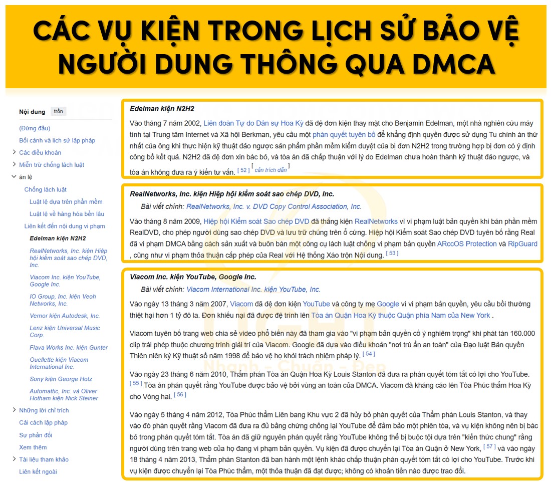 Các vụ kiện trong lịch sử bảo vệ người dùng thông qua đạo luật DMCA