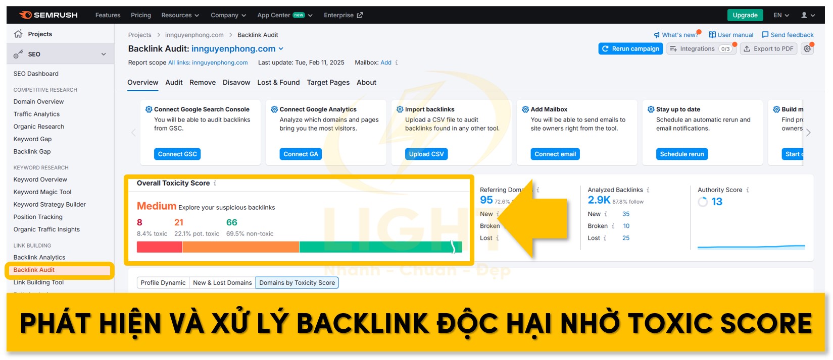 Kiểm soát Backlink độc hại nhờ Toxic Score trên Semrush