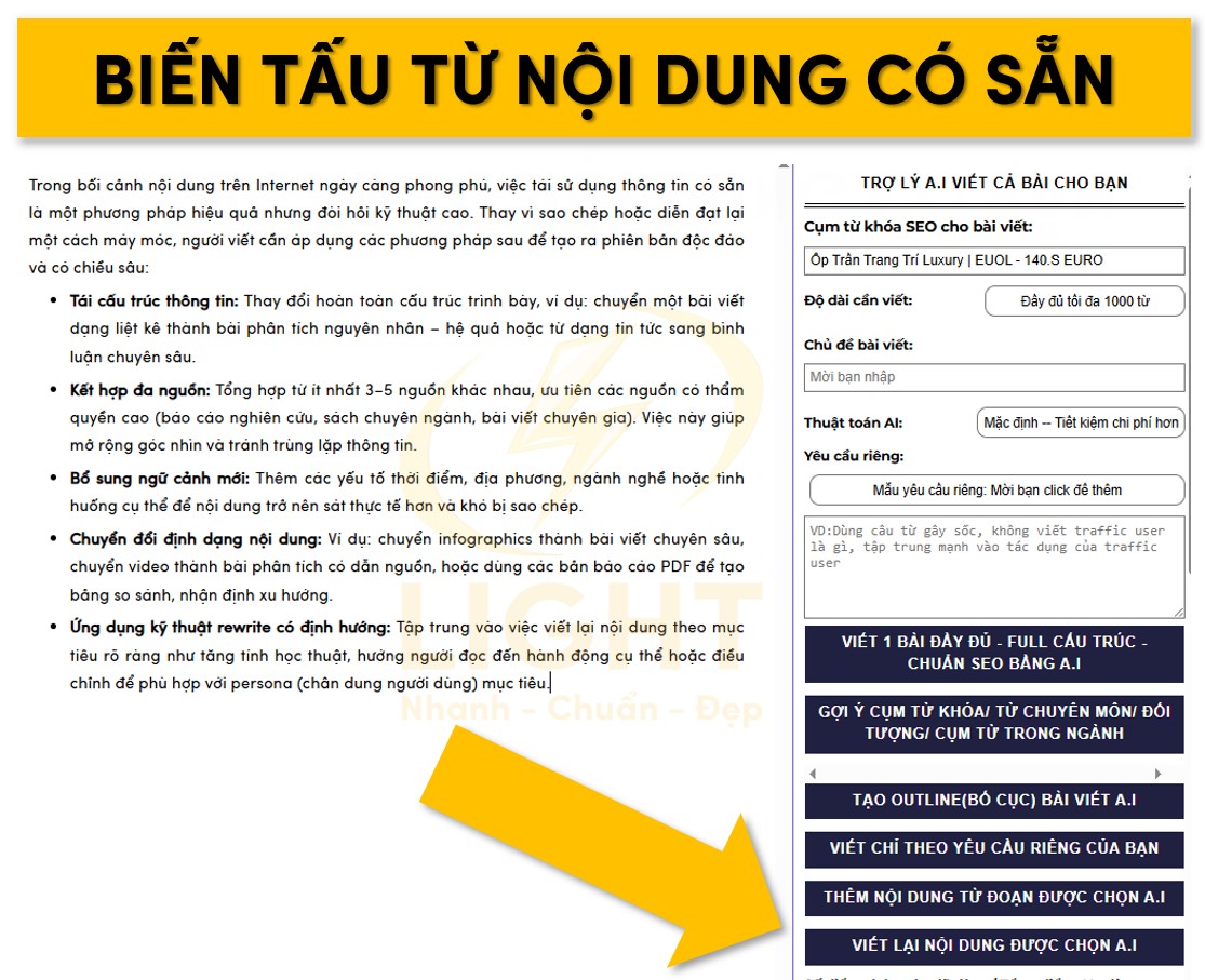 Viết lại từ nội dung có sẵn