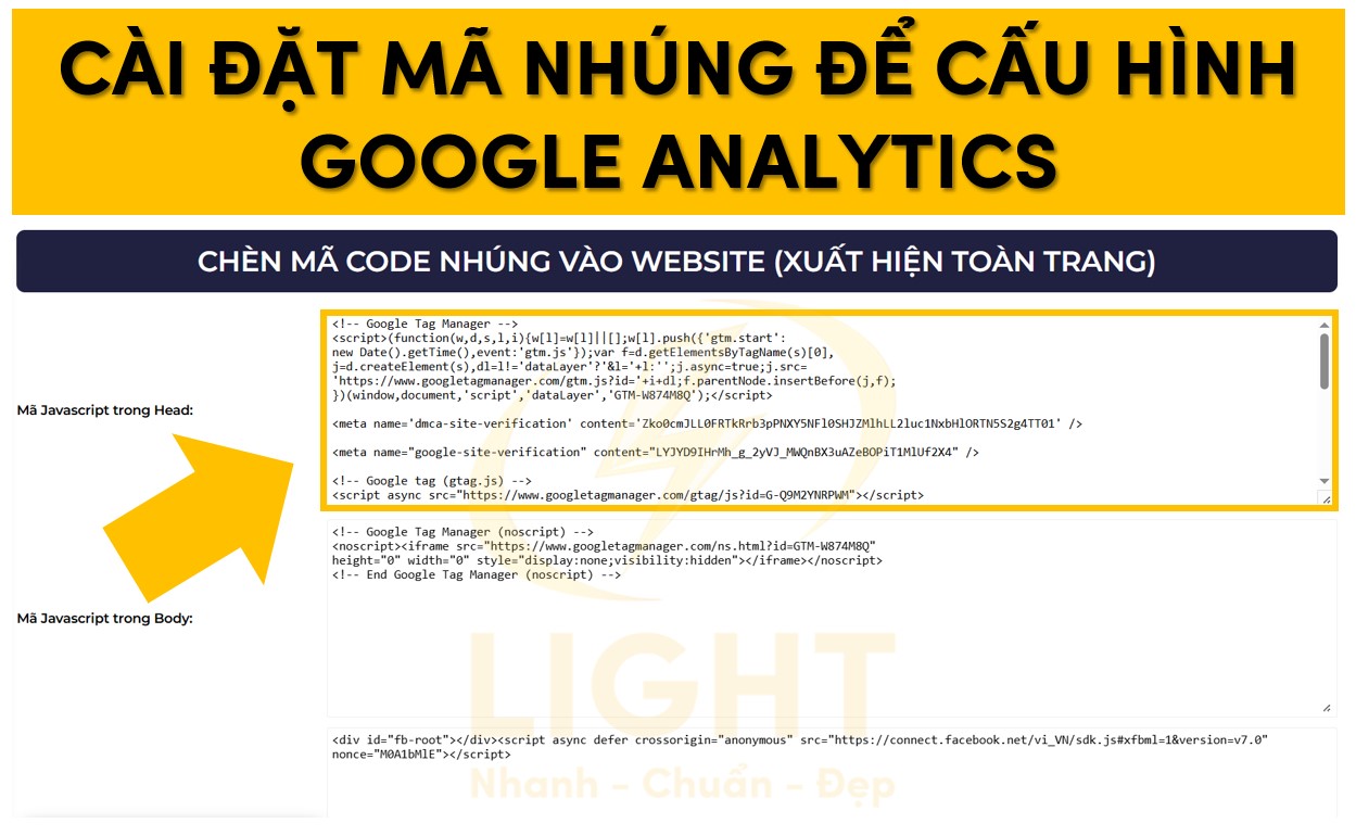 Cài đặt mã nhúng để cấu hình Google Analytics