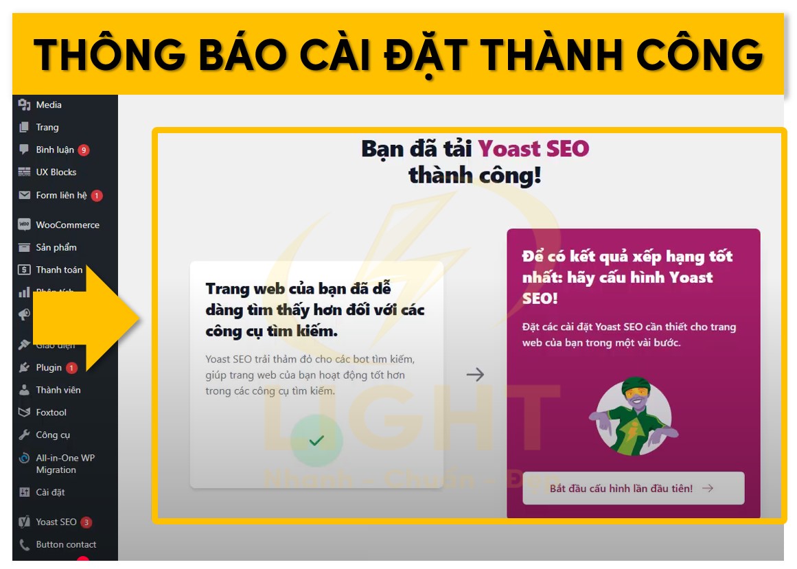 Thông báo kích hoạt Yoast SEO thành công