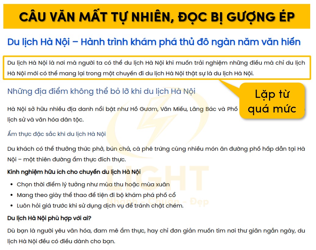 Câu văn thiếu tự nhiên bị gượng ép