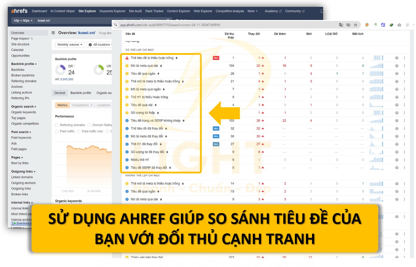 Sử dụng ahref giúp so sánh tiêu đề của bạn với đối thủ cạnh tranh