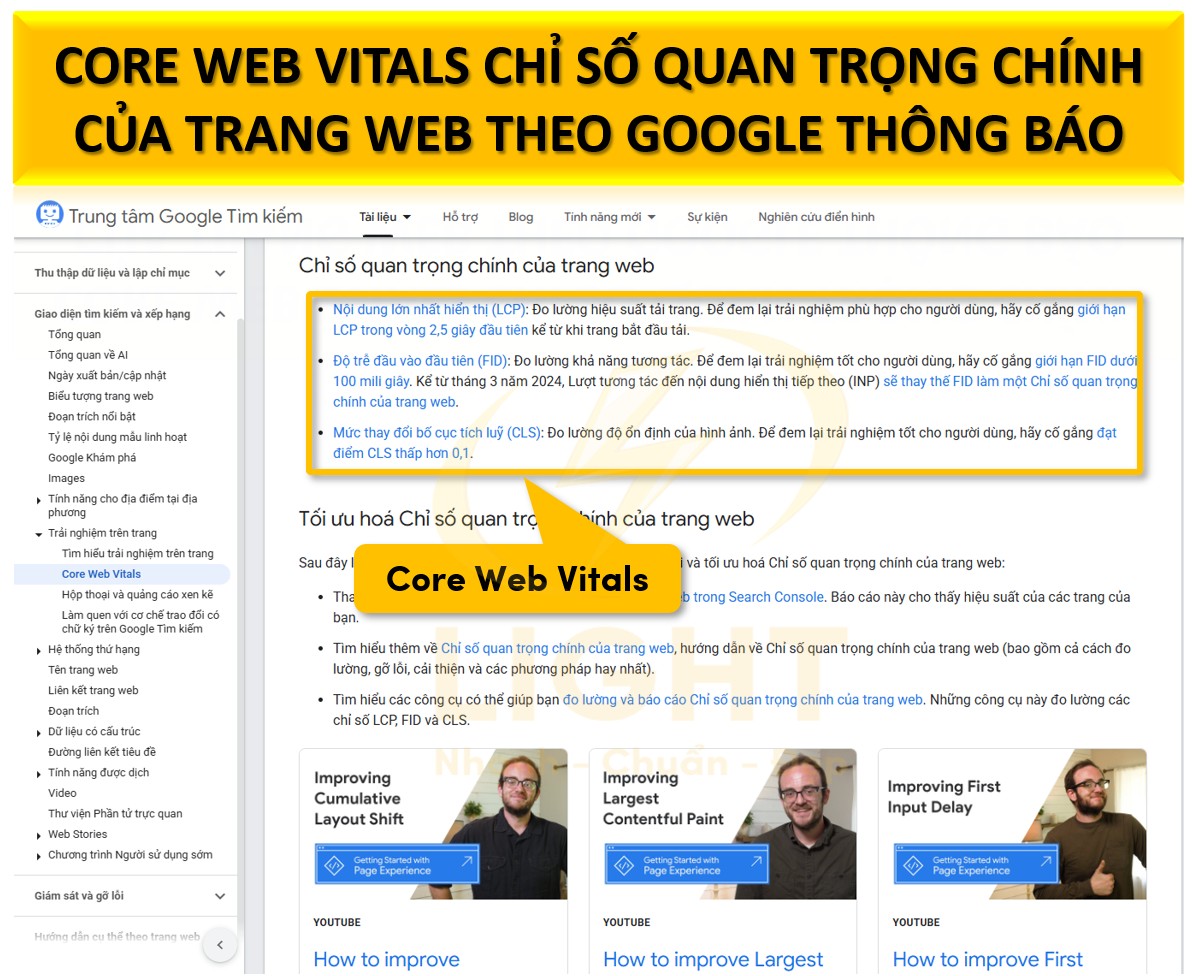 Core Web Vitals là chỉ số quan trọng chính của trang web