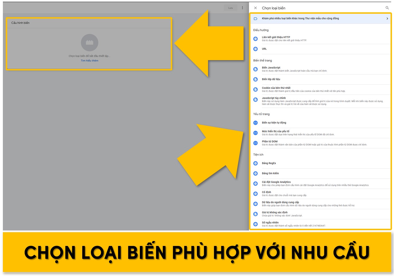 Chọn loại biến phù hợp với nhu cầu