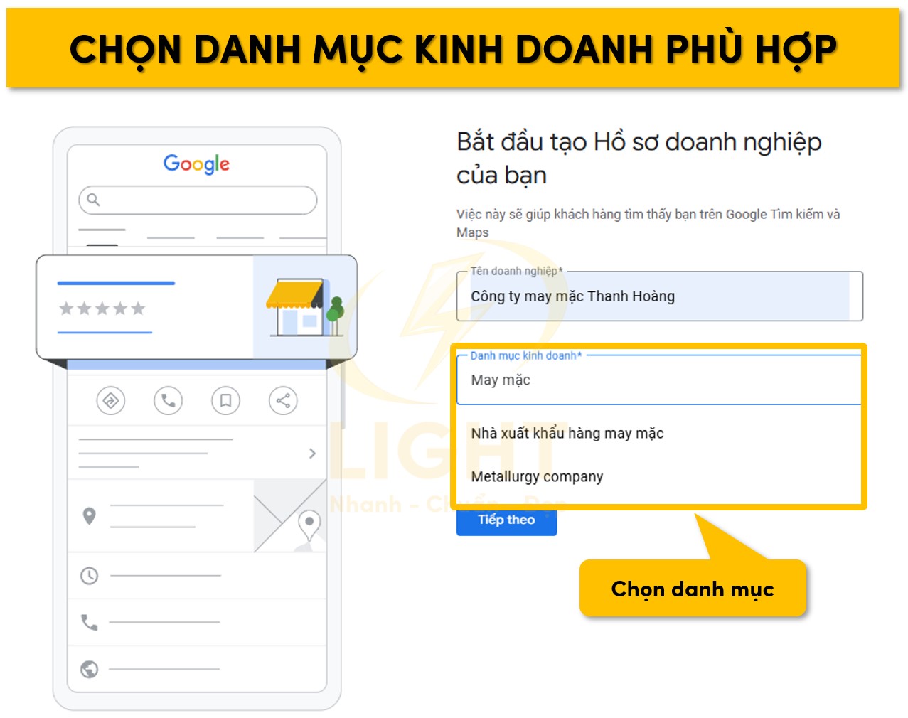 Chọn danh mục kinh doanh phù hợp