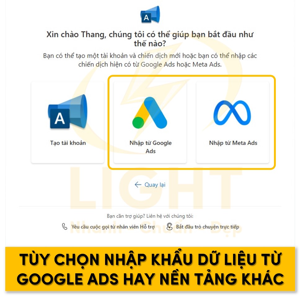 Tùy chọn nhập khẩu dữ liệu từ Google Ads hay nền tảng khác vào Bing Ads