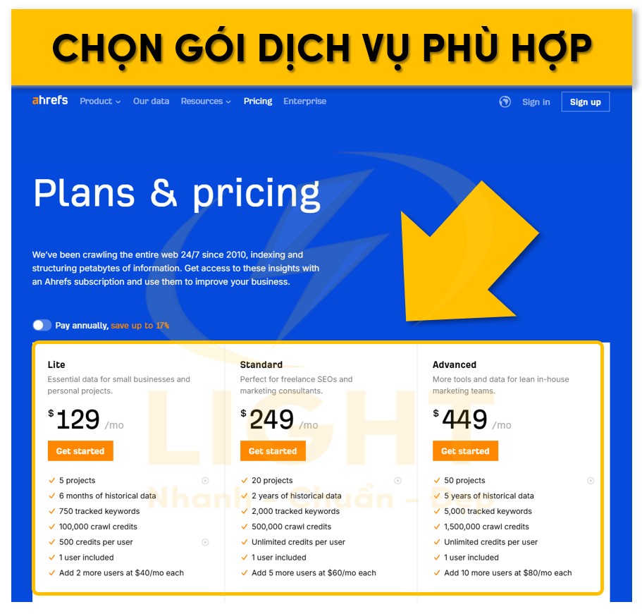 Lựa chọn gói đăng ký theo nhu cầu (Lite, Standard, Advanced hoặc Enterprise)