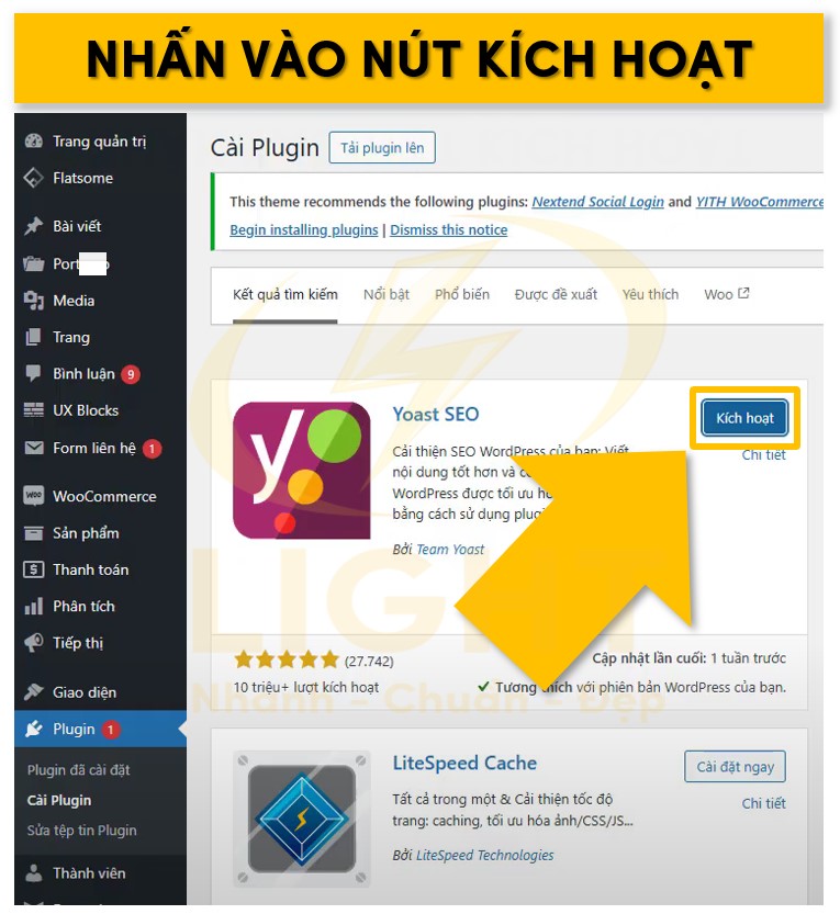 Kích hoạt Yoast SEO sau khi đã cài đặt xong