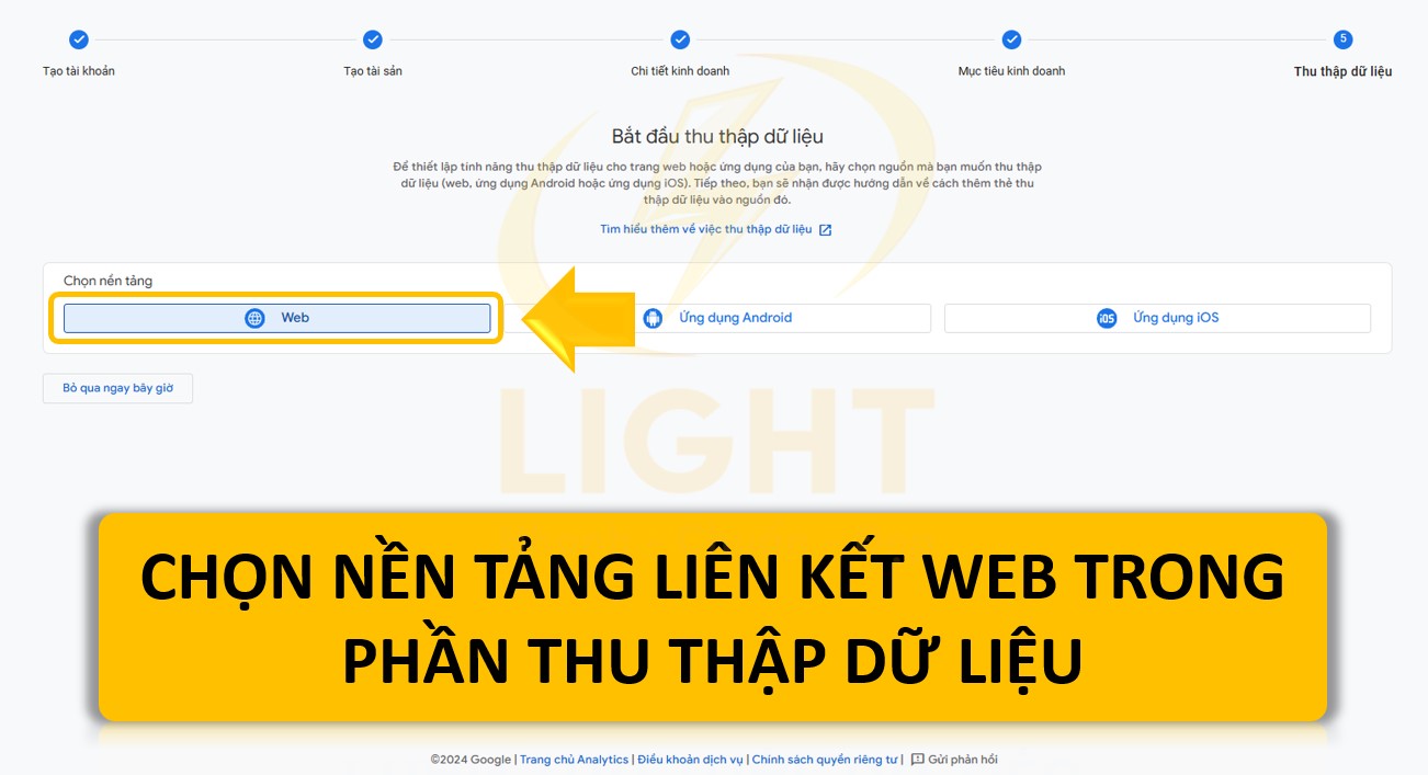 Chọn nền tảng tracking id là web