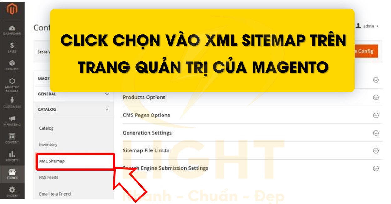 Click chọn vào xml sitemap trên trang quản trị của Magento