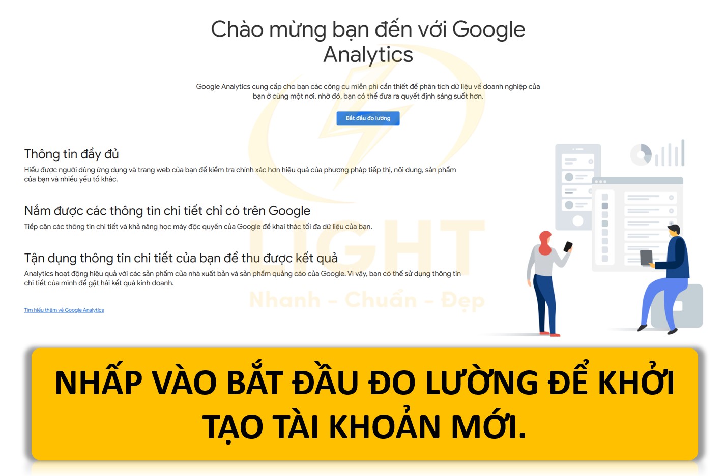 Nhấp vào Bắt đầu đo lường để khởi tạo tài khoản mới.