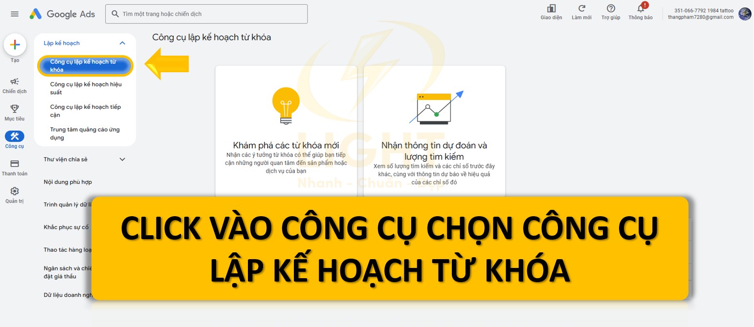 Truy cập Google Keyword Planner