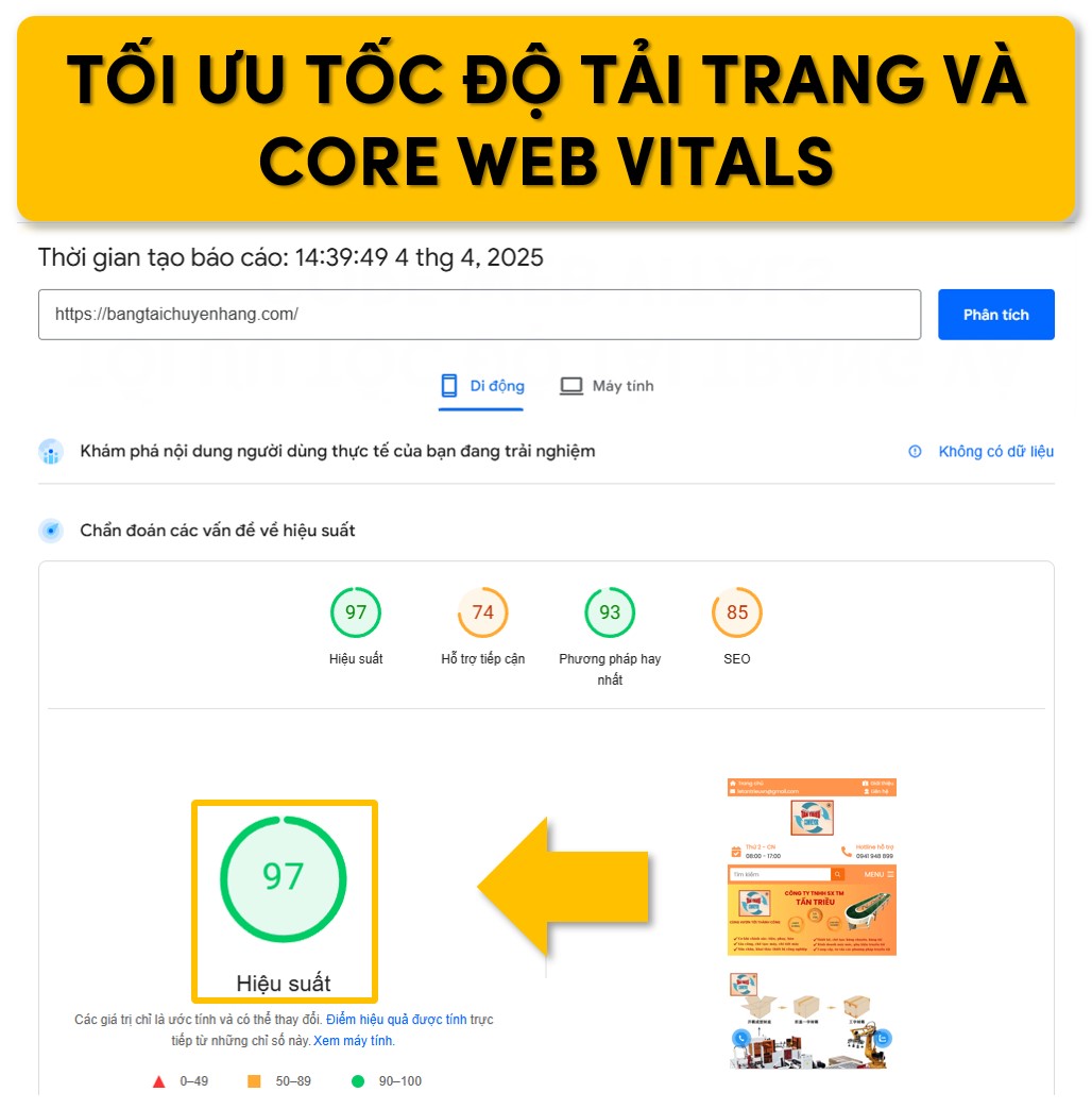 tối ưu hóa khả năng truy cập trang và core web vitals