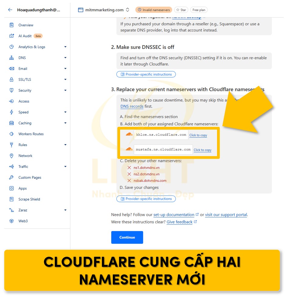 Nameserver do Cloudflare cung cấp