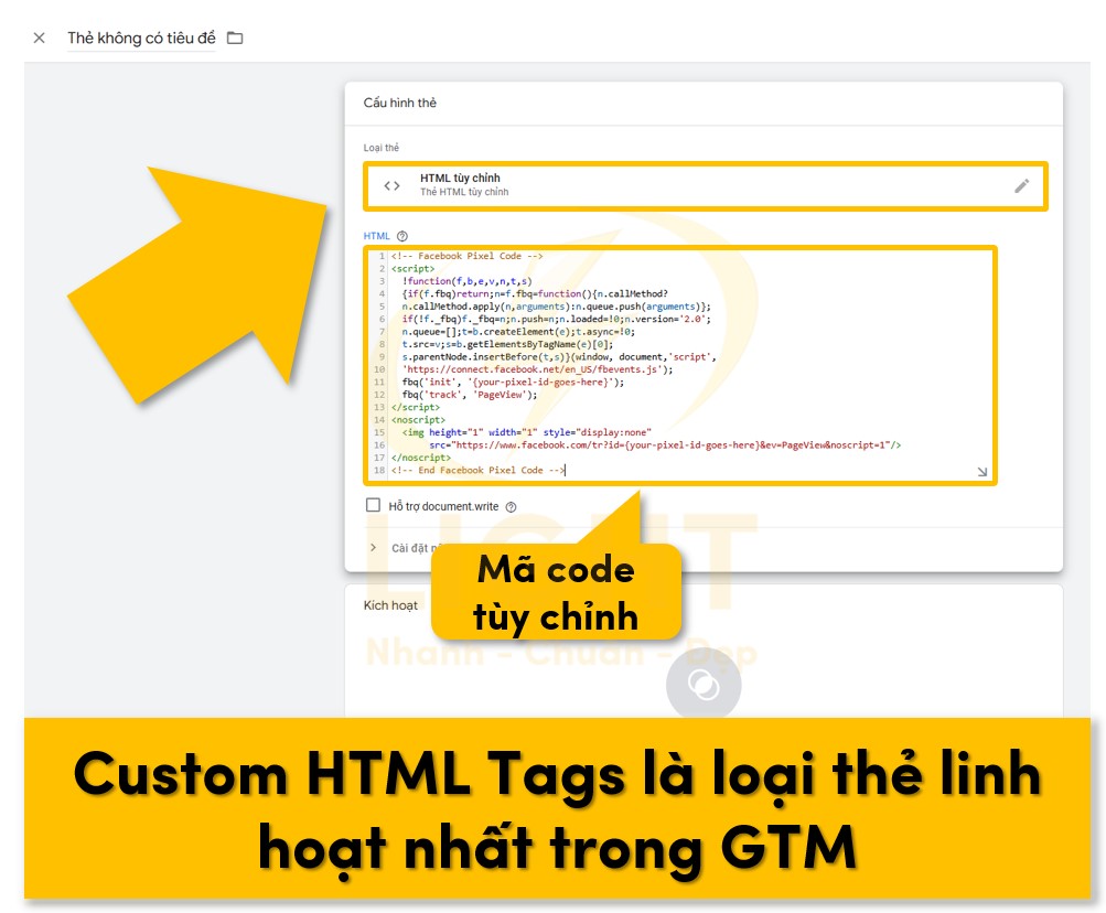 Custom HTML Tags là loại thẻ linh hoạt nhất trong Google Tag Manager